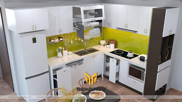 Tủ bếp màu trắng từ MDF Acrylic