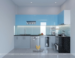 Tủ bếp inox cánh Acrylic xanh xám