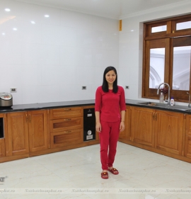 Tủ bếp Inox cánh gỗ Gõ Đỏ tự nhiên - chị Lan - Biệt thự Tây Linh Đàm, Hà Nội