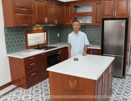 Tủ bếp gỗ Xoan Đào có Bàn Đảo đẹp, hiện đại nhất Thái Bình - Nâng cấp thùng inox 304 Chấn Gấp CNC