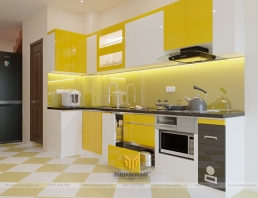 Tủ bếp nhựa Acrylic màu vàng chanh bắt mắt