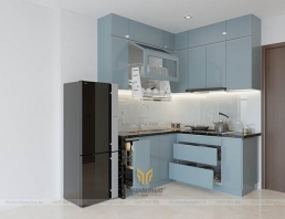 Tủ Bếp Acrylic xanh xám hiện đại, cao kịch trần