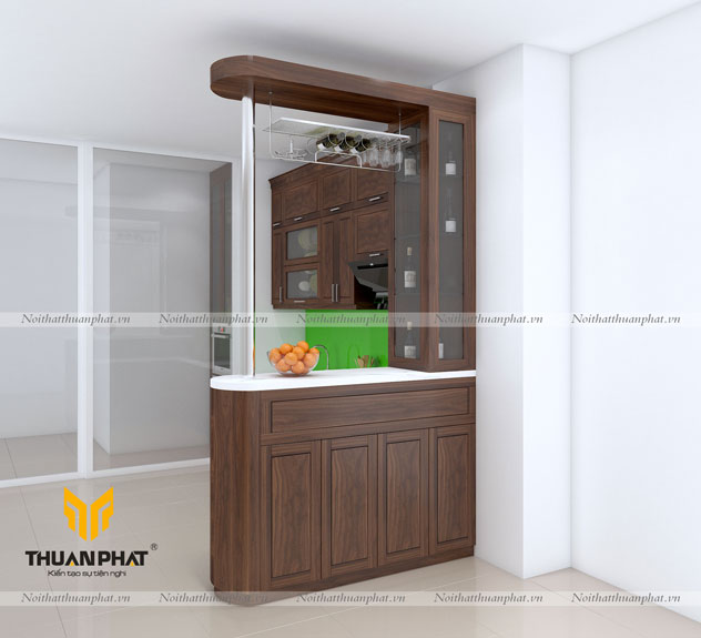 Tủ bếp có quầy bar gỗ tự nhiên đẹp sang trọng, đẳng cấp