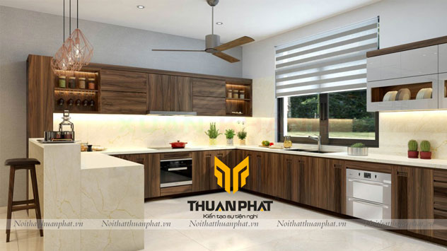 Bếp Chữ U Có Quầy Bar thiết kế theo xu hướng hiện đại 2023
