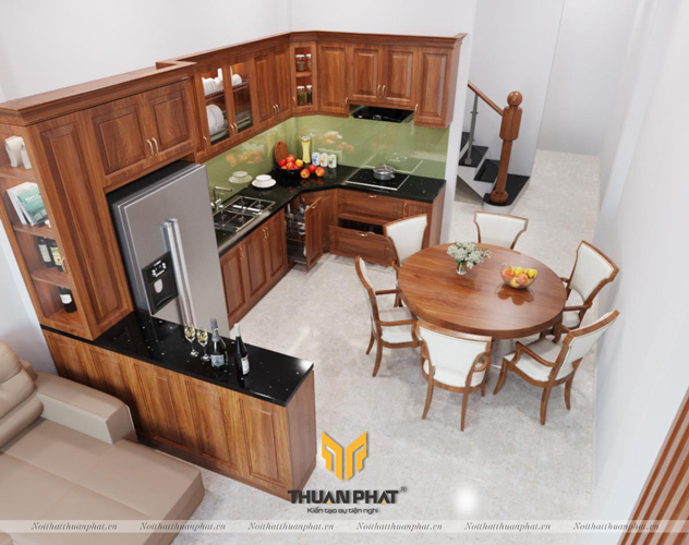 Quầy bar bếp gỗ thiết kế tạo điểm nhấn sang trọng cho căn bếp