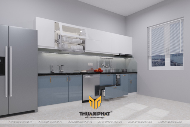 Tủ bếp gỗ công nghiệp Acrylic bền đẹp với công nghệ NO LINE
