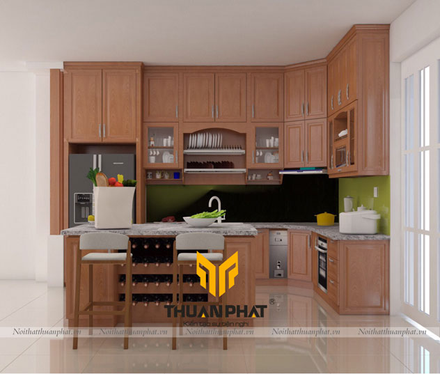 Tủ bếp tân cổ điển chữ L vẻ đẹp tinh tế và sang trọng