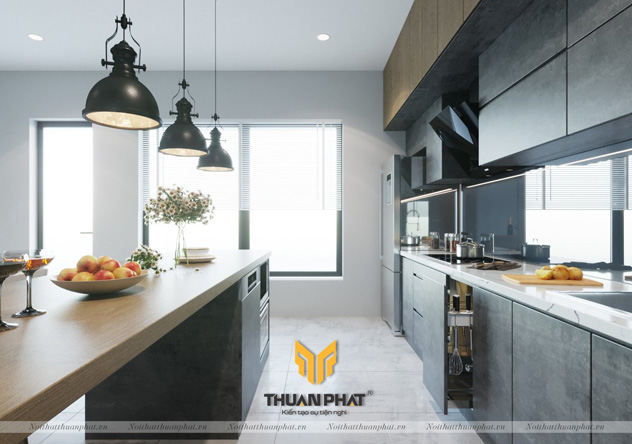Mẫu tủ bếp có cửa sổ thoáng mát và chuẩn phong thủy bếp