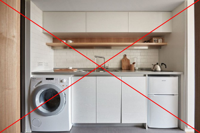 không đặt máy giặt trong nhà bếp