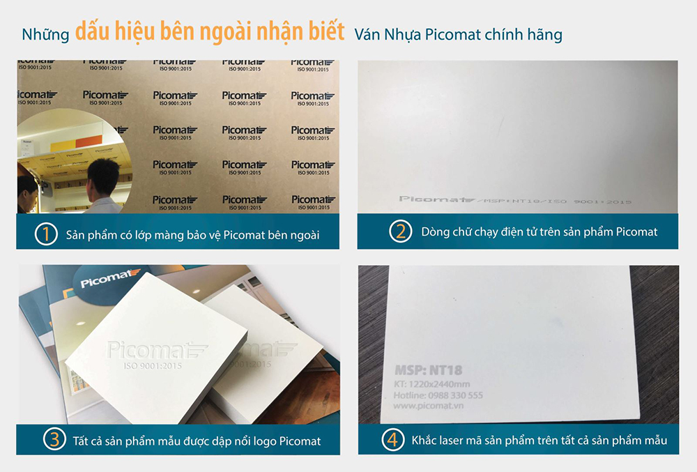 4 dấu hiệu để khách hàng kiểm tra và nhận biết ván nhựa Picomat hàng chính hãng.