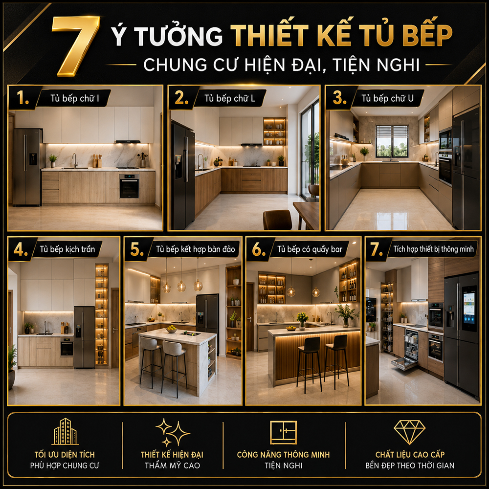 7 Ý Tưởng Thiết Kế Tủ Bếp Chung Cư Hiện Đại, Tiện Nghi