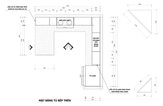 mặt bằng tủ bếp trên