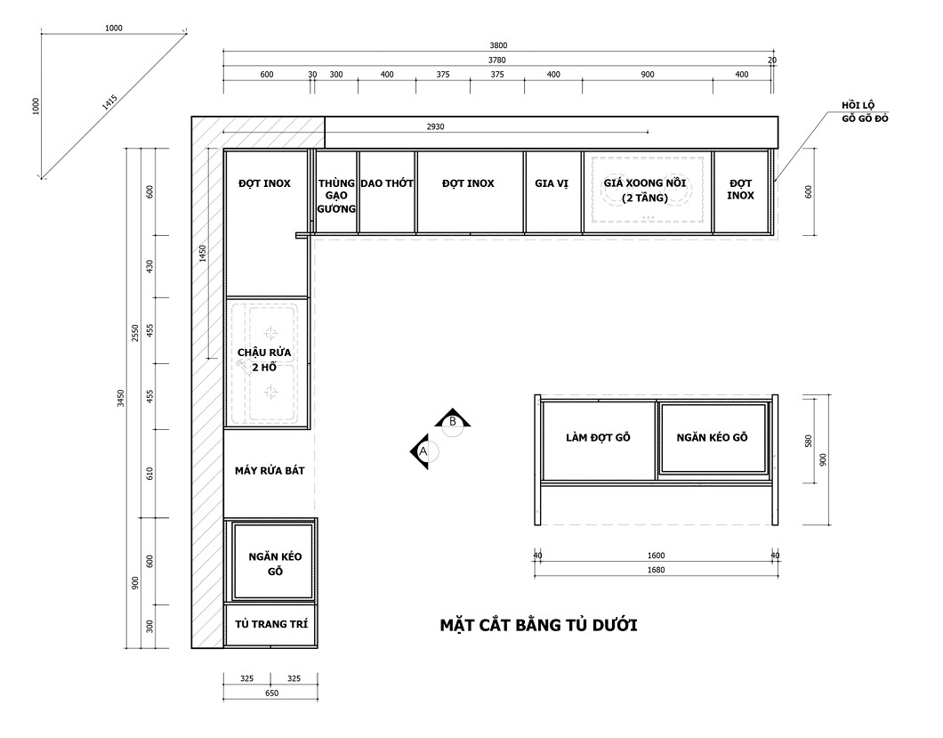 Mặt bằng tủ bếp dưới