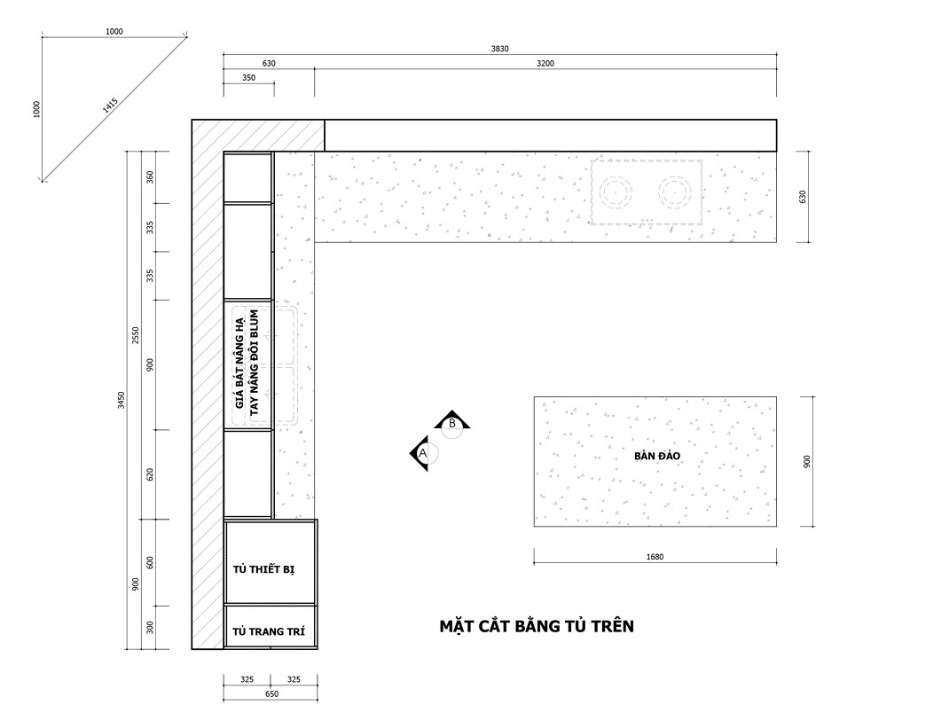 Mặt bằng tủ bếp trên