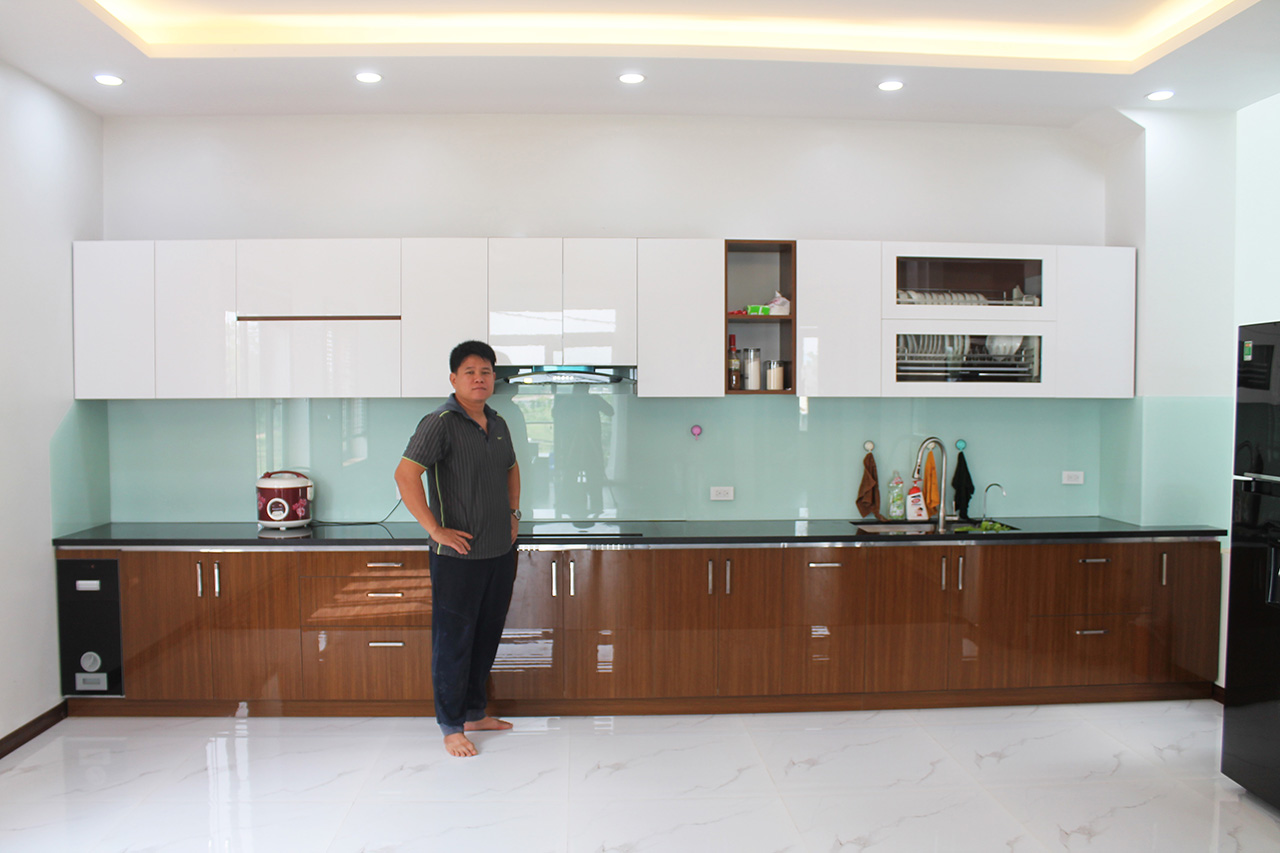 Thi Công Tủ bếp Inox cánh Acrylic - anh Tuấn - Chúc Sơn, Chương Mỹ, HN