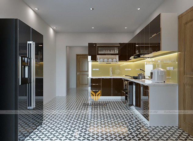 Đá trắng vân mây tủ bếp inox nhà chị Đào Nam Định