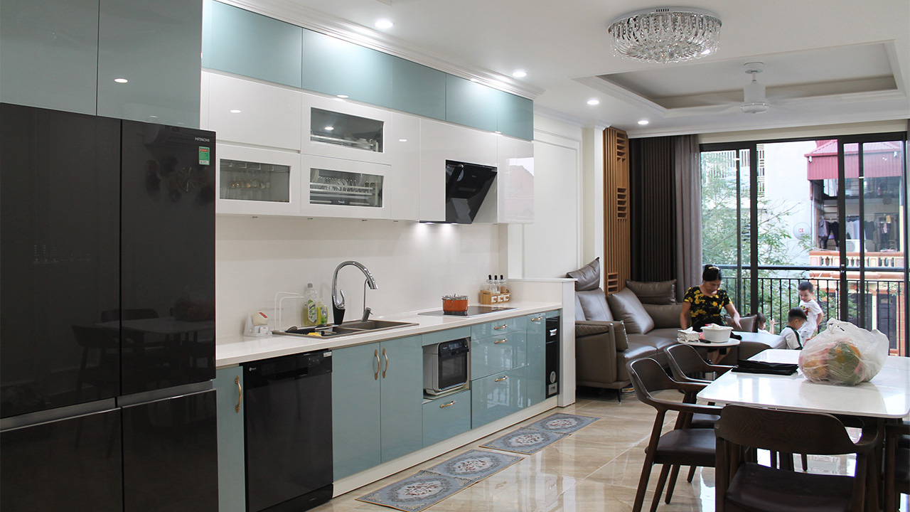 Tủ bếp nhựa Picomat cánh Acrylic - chị Hiền - Hồng Hà, Ba Đình, HN