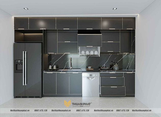 thiết kế tủ bếp inox cánh kính nhám