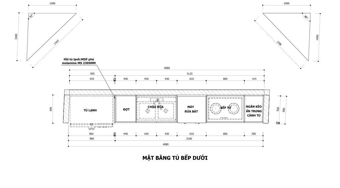 mặt bằng tủ bếp dưới