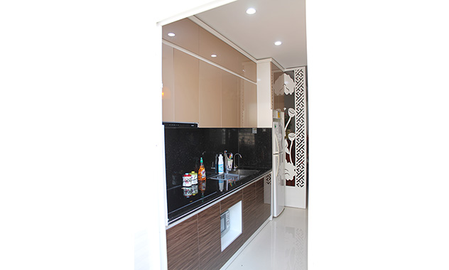 Tủ bếp Acrylic vân gỗ - chị Thùy Dương - Trương Định, Hoàng Mai, HN