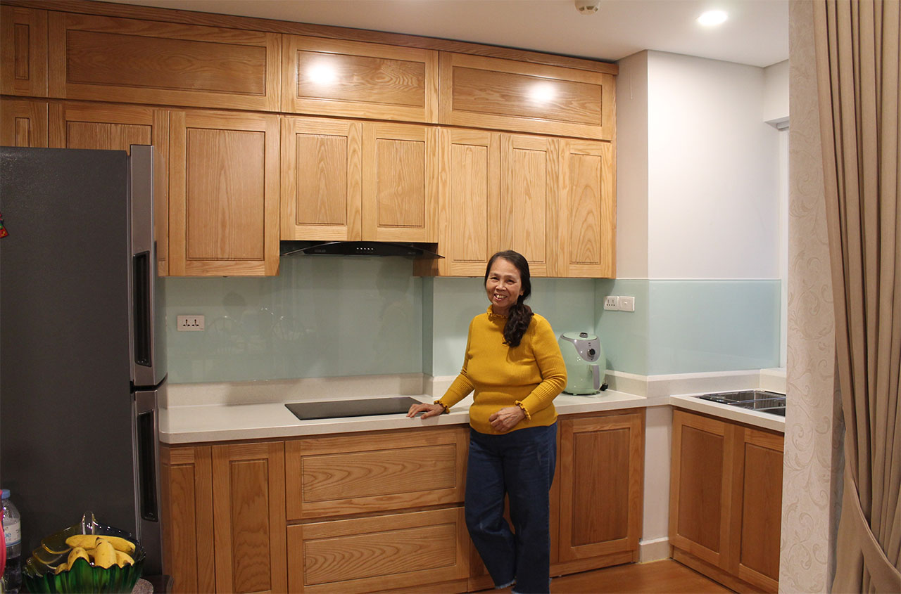 Thi Công Tủ bếp gỗ Sồi Nga tự nhiên - cô Khanh - Chung cư Ban cơ yếu chính phủ, Lê Văn Lương