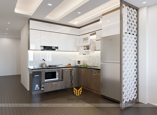 Mẫu tủ bếp Laminate cho gia đình thiết kế không gian mở