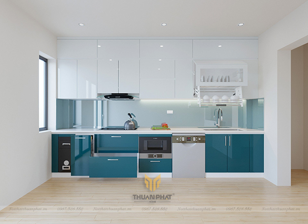 Tủ Bếp Acrylic màu xanh Mallard