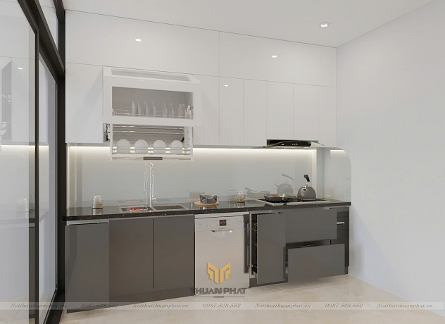 Không gian tủ bếp Acrylic chữ I kịch trần AC342