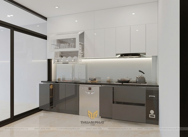 Tủ bếp Acrylic chữ I AC342 tối ưu công năng lưu trữ
