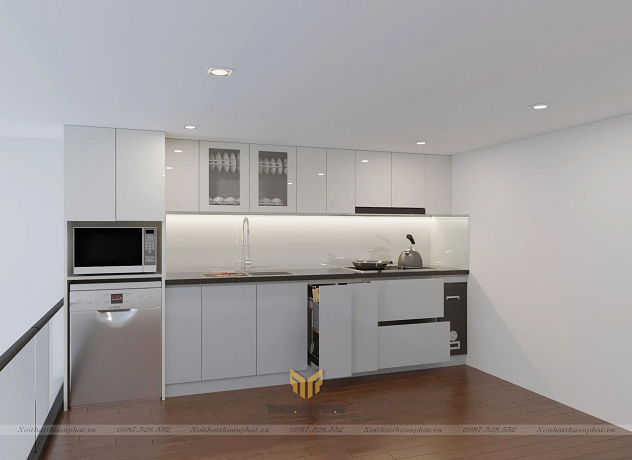 Tủ bếp Acrylic màu trắng thiết kế nhỏ gọn AC375