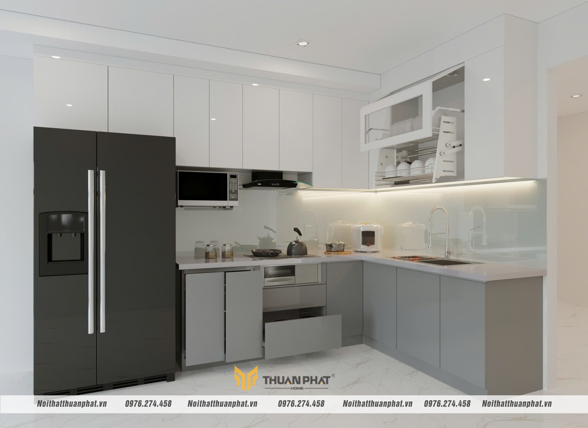 Tủ bếp inox cánh Acrylic bóng gương chống nồm ẩm