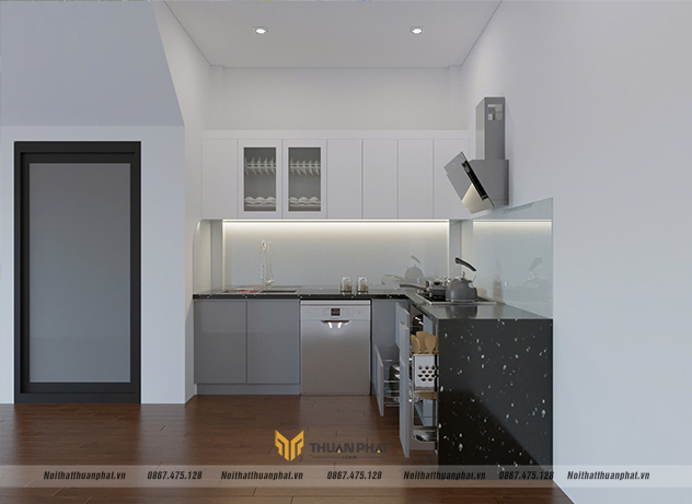 Tủ Bếp Inox Cánh Acrylic Chữ L Cho Nhà Nhỏ