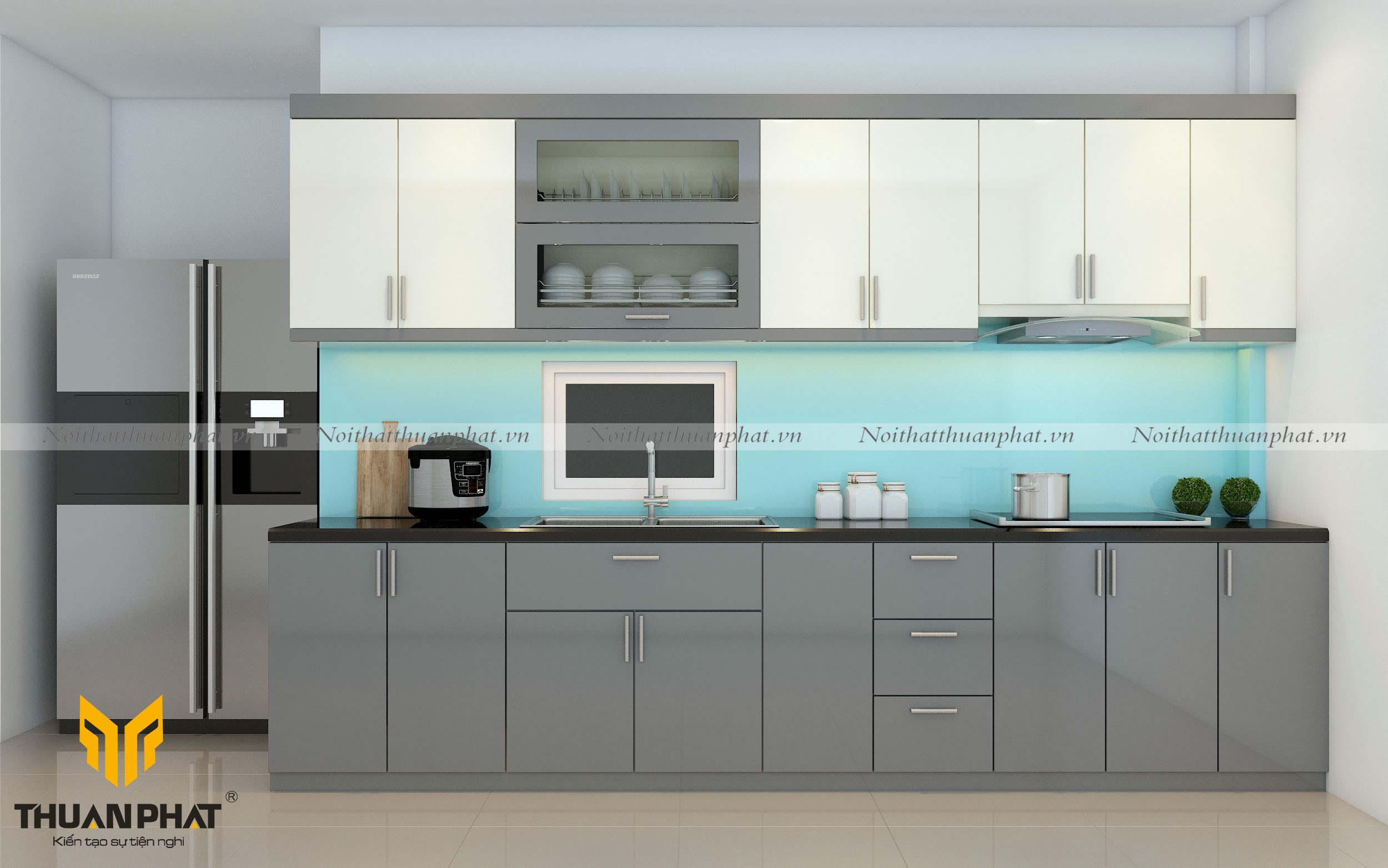 Mẫu tủ bếp Acrylic chữ L AC06