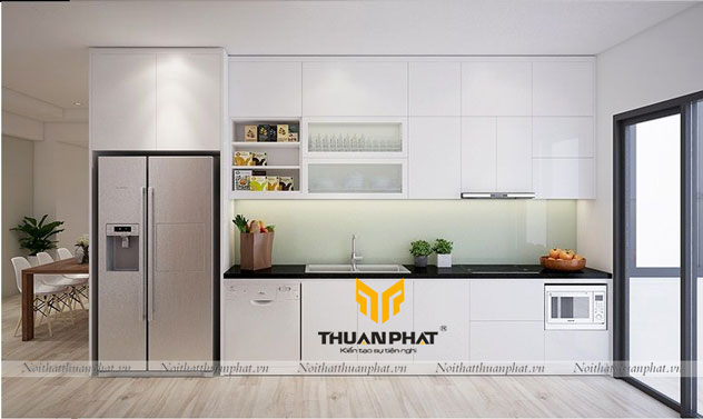 Tủ bếp MDF phun sơn MDF10 màu trắng hiện đại