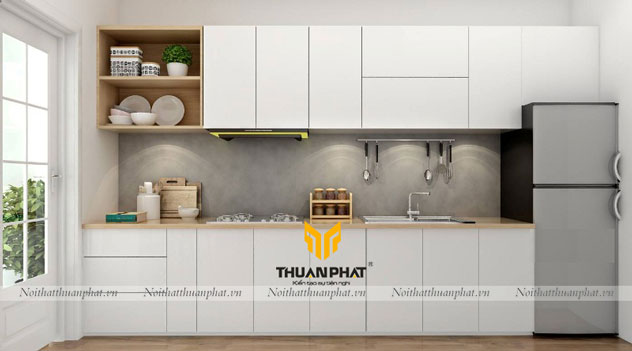 Tủ bếp MDF phun sơn MDF12 màu trắng hiện đại