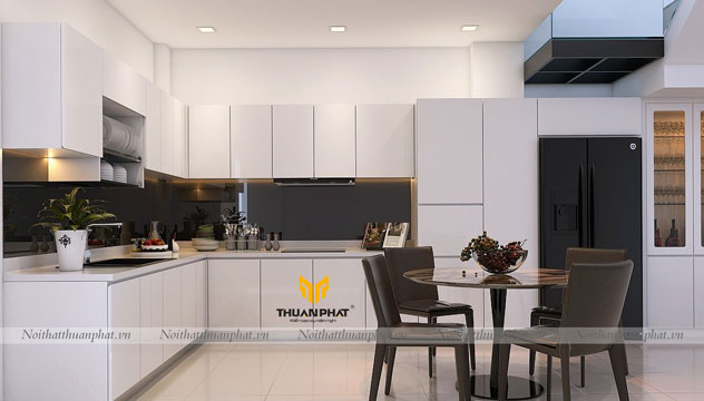 Tủ bếp MDF phun sơn MDF5 màu trắng hiện đại