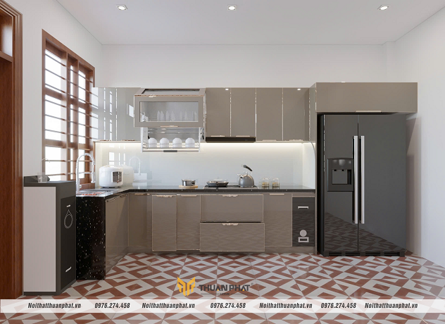 Mẫu tủ bếp inox cánh kính mới nhất 2025 - sang trọng, bền đẹp