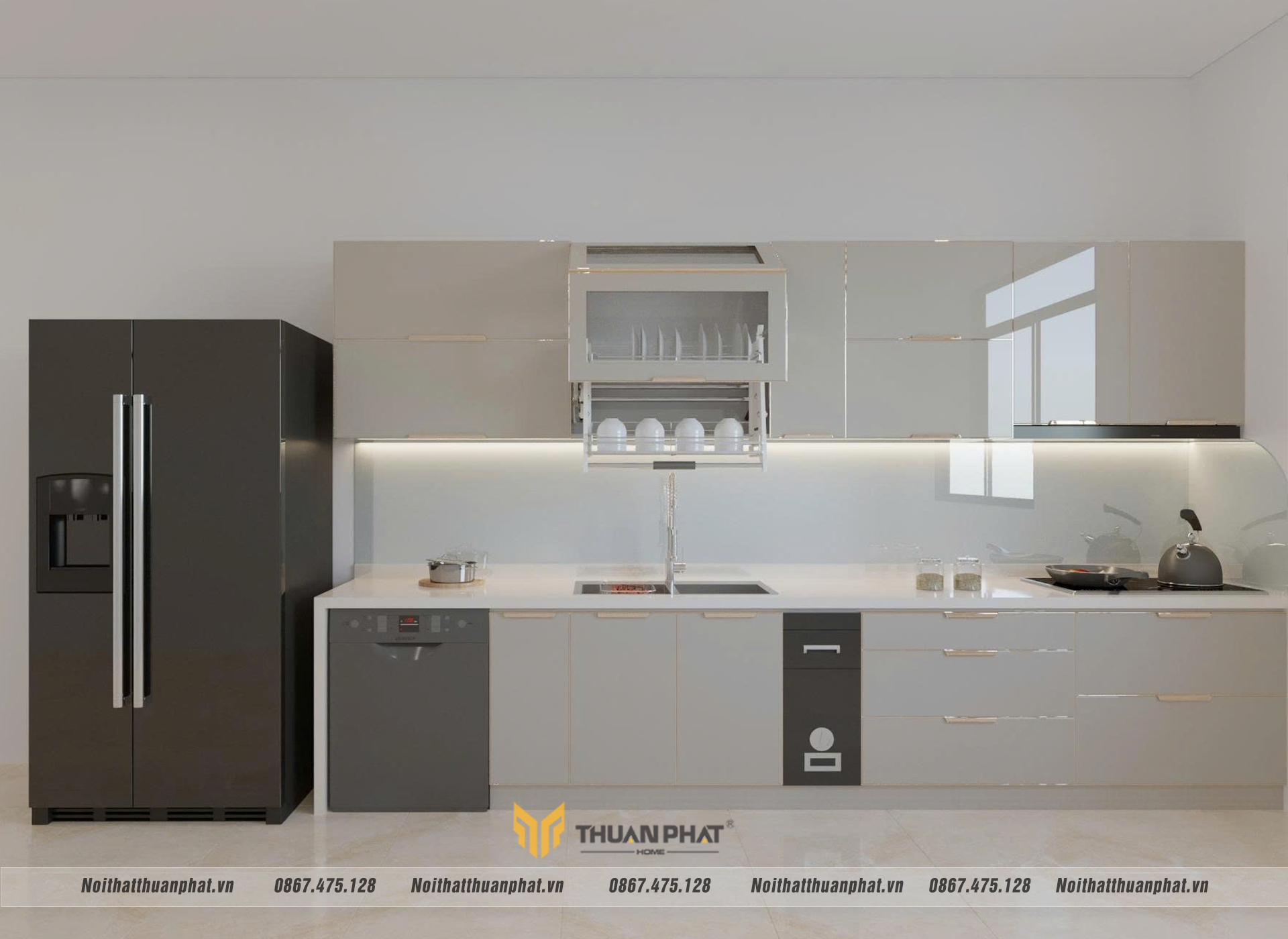 tủ bếp inox cánh kính