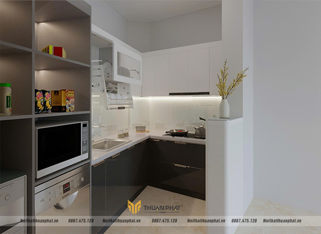 Tủ Bếp Inox Cánh Kính Kết Hợp Cánh Acrylic