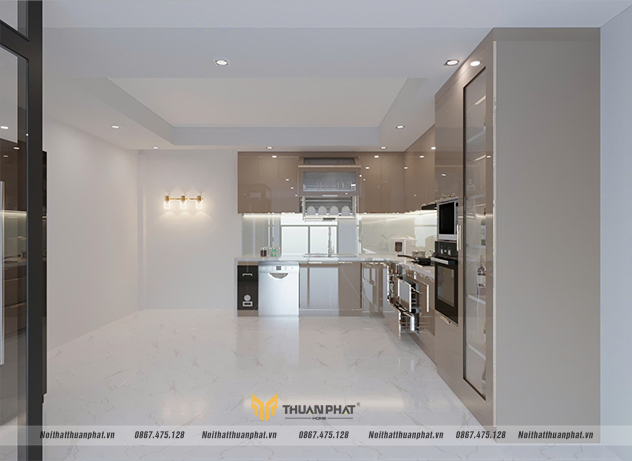 tủ bếp inox cánh kính thiết kế có cửa sổ