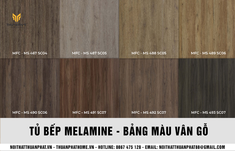 Bảng màu Melamine vân gỗ dùng cho tủ bếp Melamine hiện đại