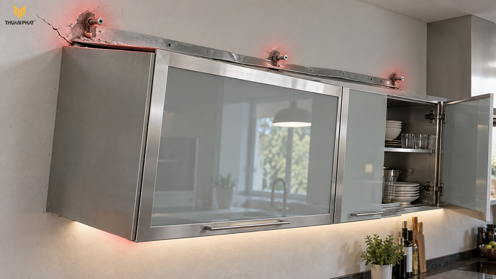 Dấu hiệu bas và ray treo tủ bếp inox có nguy cơ mất an toàn