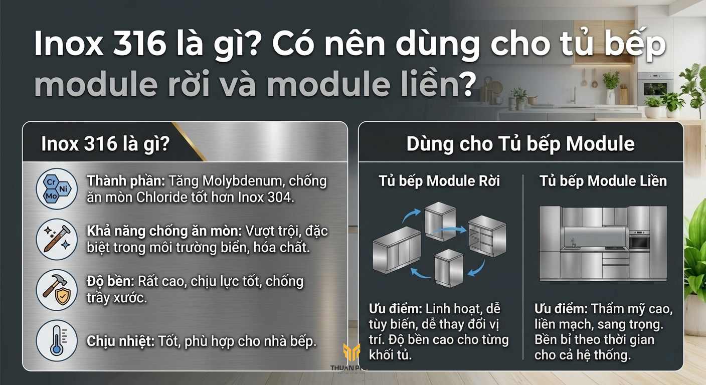 Inox 316 là gì? Có nên dùng cho tủ bếp module rời và module liền?