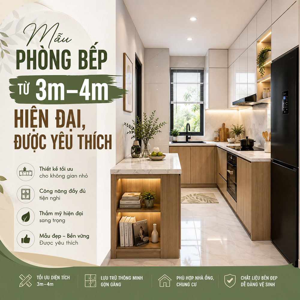 Mẫu Phòng Bếp Từ 3m–4m Hiện Đại, Được Yêu Thích
