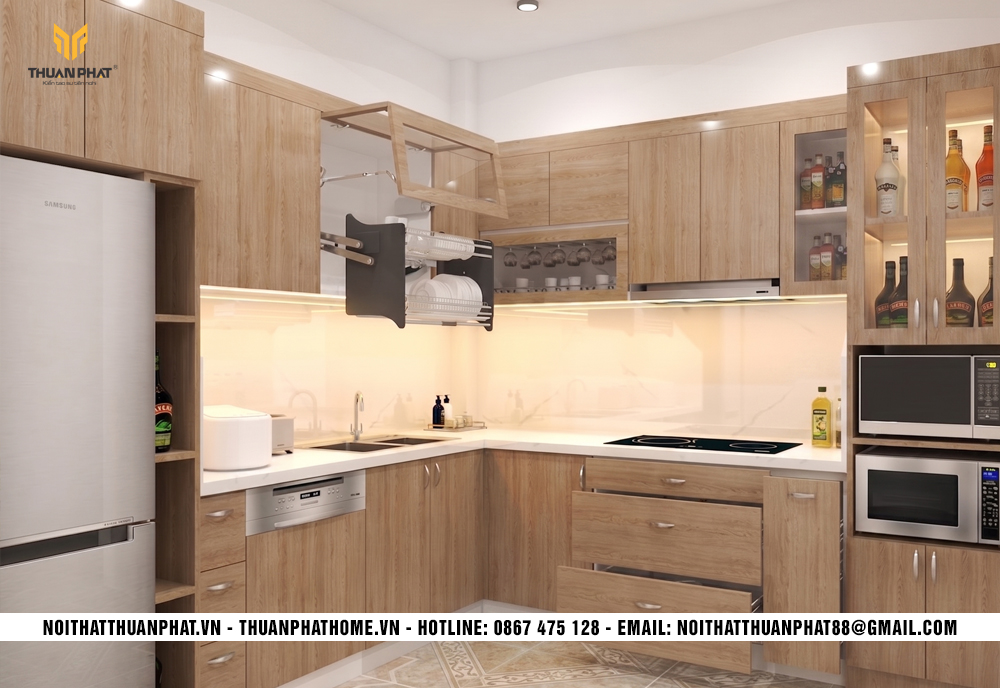 Thiết kế tủ bếp chữ L hiện đại tối ưu góc bếp