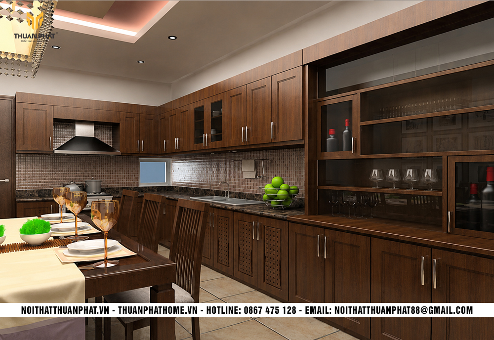 Mẫu tủ bếp chữ L đẹp với thiết kế đơn giản hiện đại