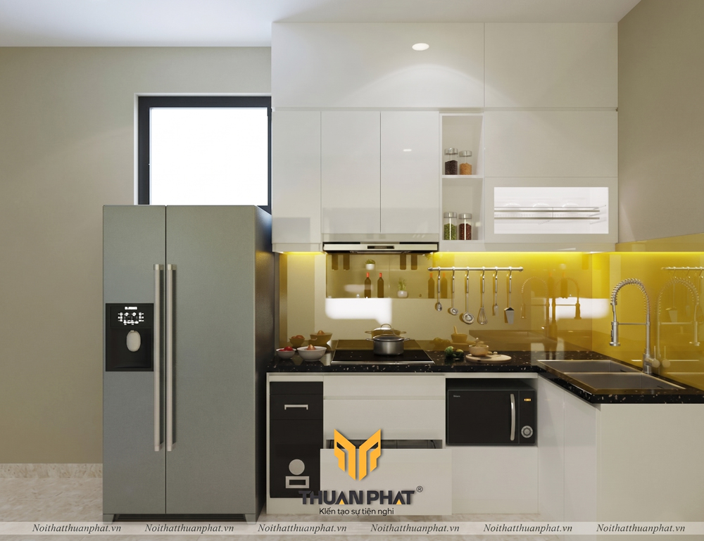 Tủ bếp chữ L nhỏ tận dụng góc chết ở chung cư