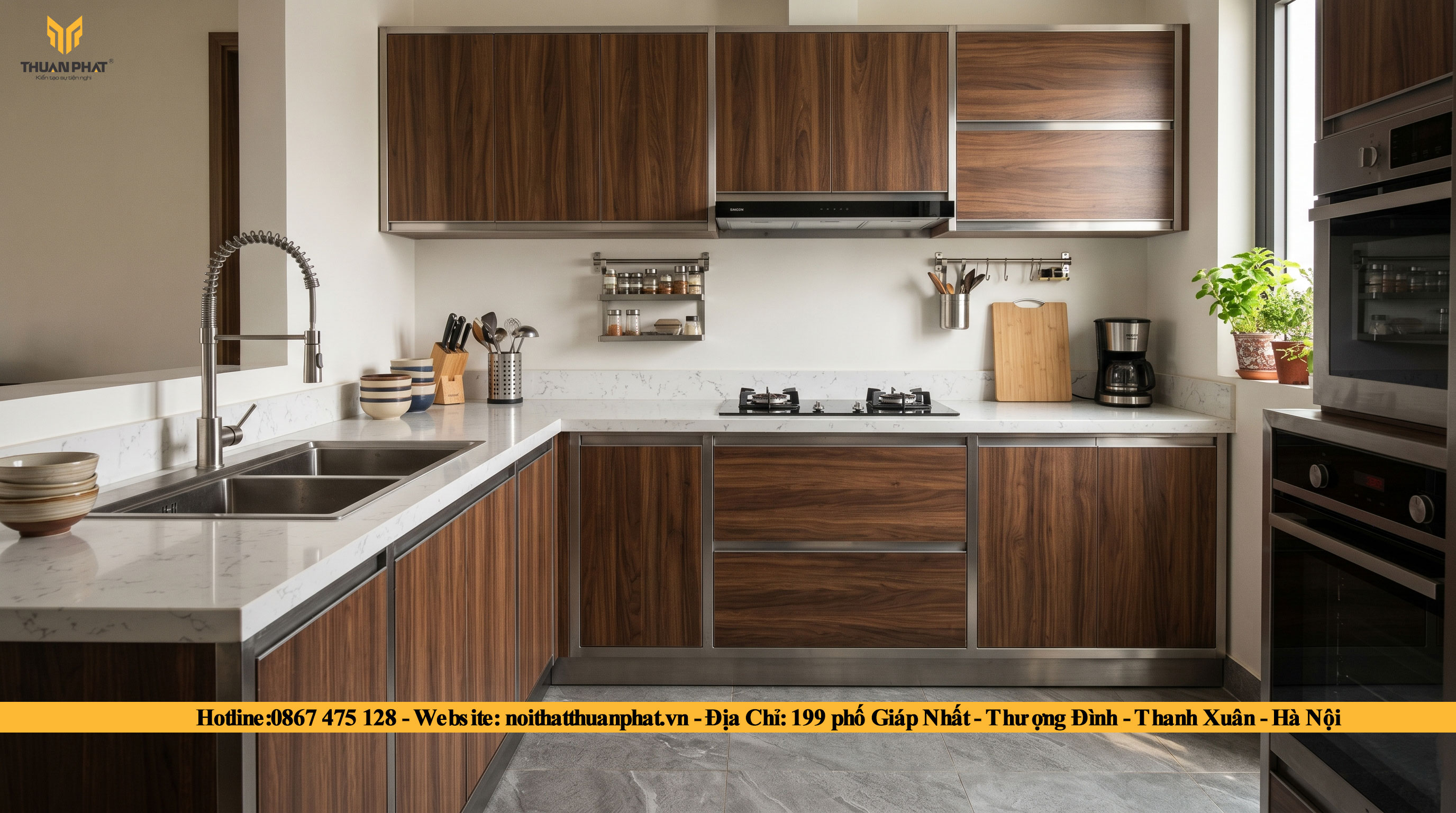 Mẫu Tủ Bếp Inox Laminate cho nhà phố