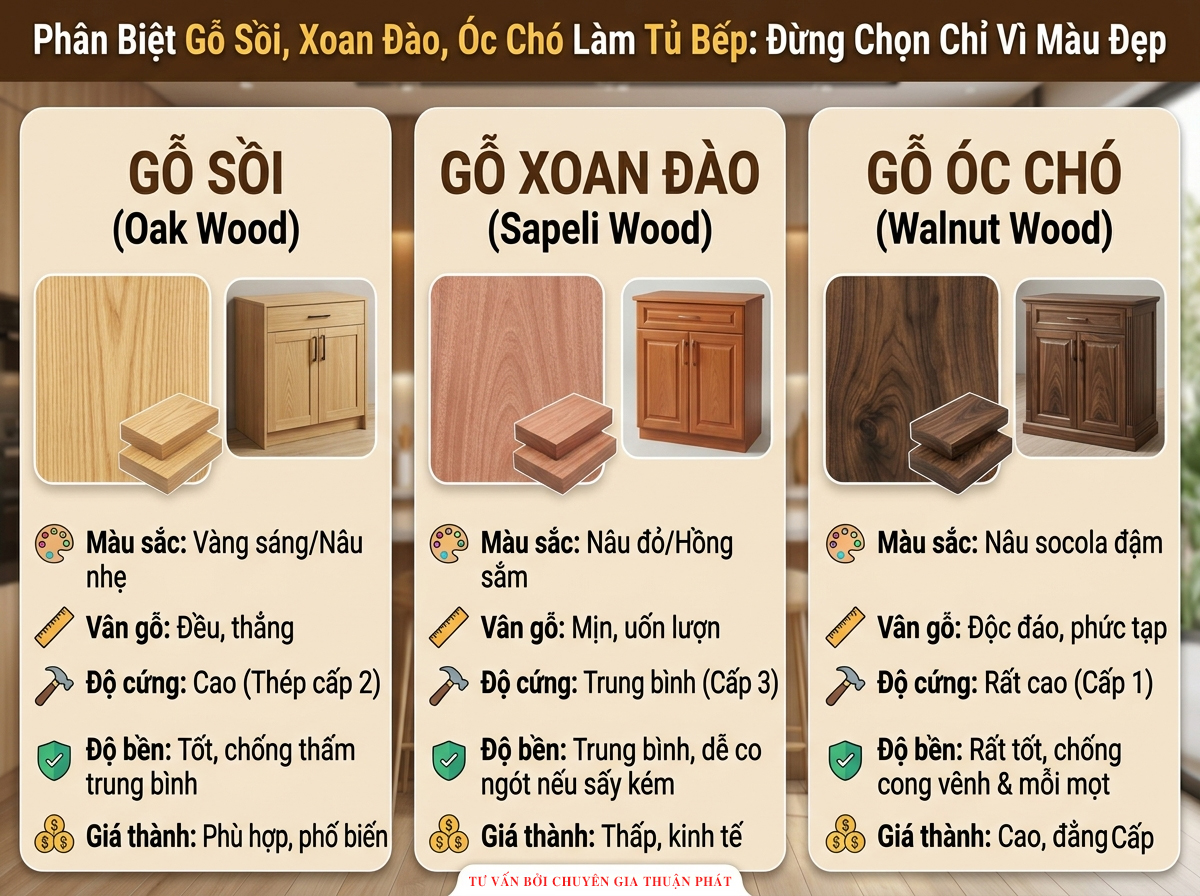 Phân biệt các loại gỗ dùng trong tủ bếp