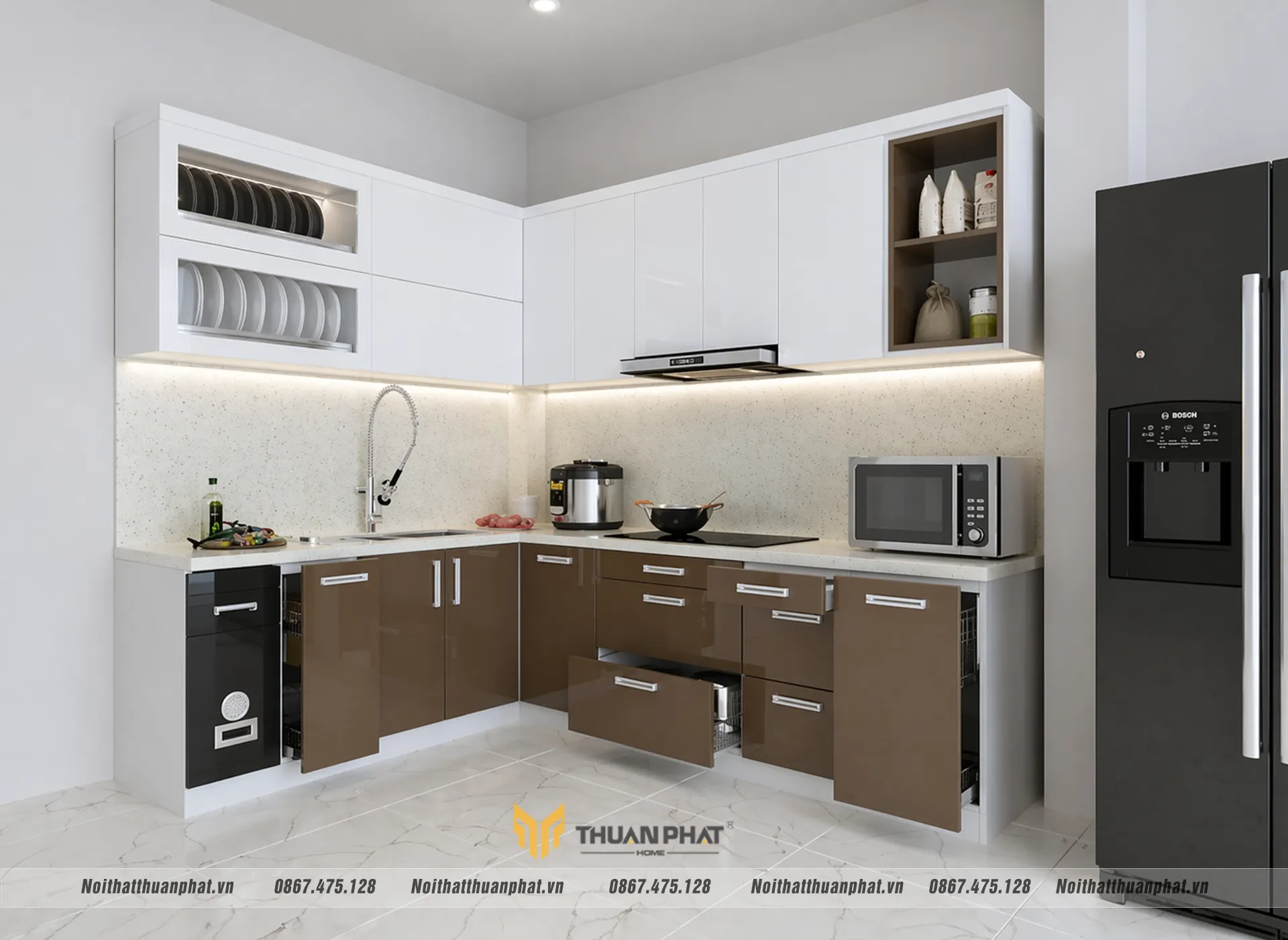 Tủ bếp nhựa cánh Acrylic bóng nhoáng